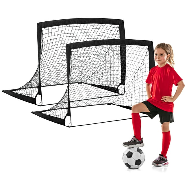 Buts de Soccer 4 X 3 Pieds Filet de Soccer Portable But Pliable pour Entraînement, Noir Ensemble de 2
