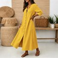 thumbnail image 4 of qafoshin Fall Dresses for Women V Neck Button Down Loose Dress Solid Color Casual Long Dress, 4 of 6