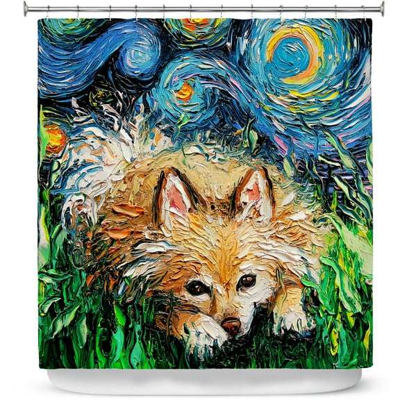 Shower Curtains 70" x 93" from DiaNoche Designs by Aja Ann - Pomeranian Night
