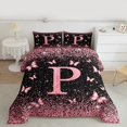 thumbnail image 2 of Homewish Initial P Letter Full Size Comforter Sets, Black Pink Sequin Print Bedding Comforter Set, Romantic Butterfly Animal Reversible Bedding Sets, Microfiber Bedroom Decor, 3pcs, 2 of 8