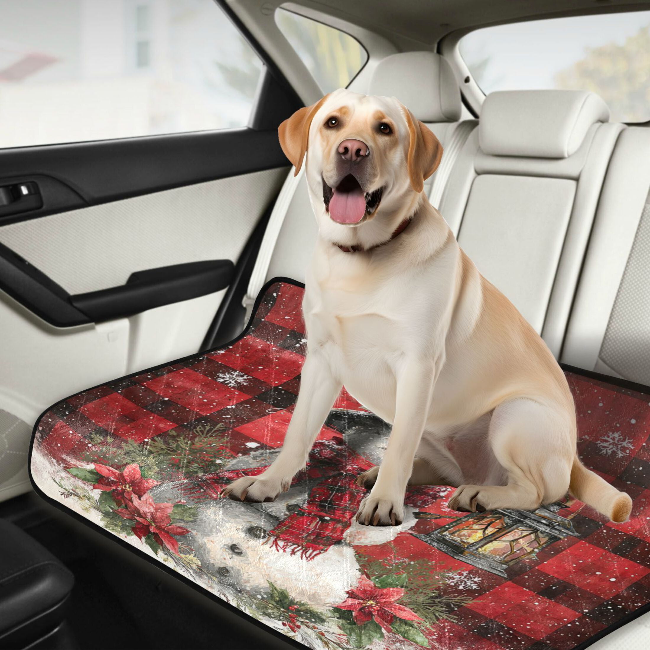 Qxltty Red Checkered Snowman Cat litter Pads Pet Set of 2 Diaper Mats Center Anti-leakage Layer Absorbent Soft and Comfortable