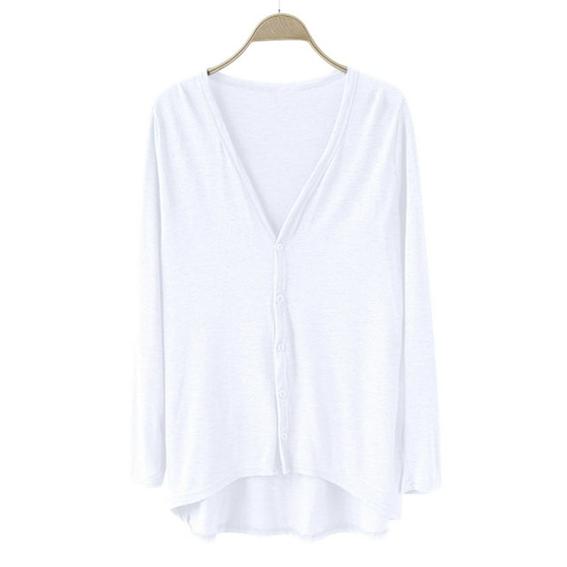 IMENGL Ladies' v neck front short rear long cardigan, White One Size, Size One Size
