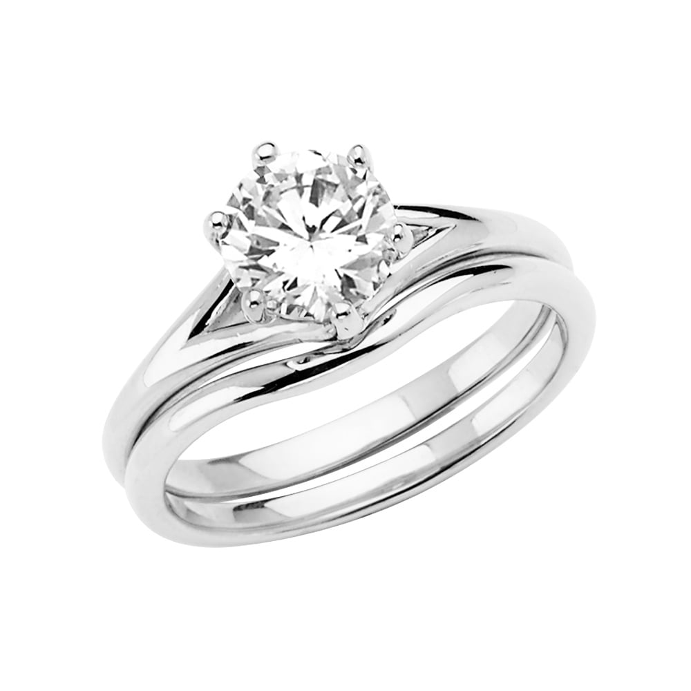 Jewels By Lux 14K White Gold Cubic Zirconia CZ Engagement Ring