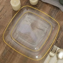 Efavormart 10 Pack | 7" Clear With Gold Rim Square Plastic Dessert Party Plates, Disposable Appetizer Salad Plates