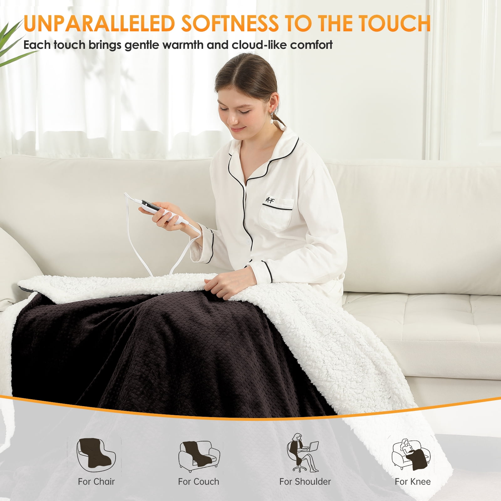 TRUSTWARMTH Electric Heated Blanket Twin Size - 62" x 84" Heating Bed Blankets with 6 Heating Levels & 10 Hours Auto Off, Ultra Sherpa & Waffle Pattern, Brown