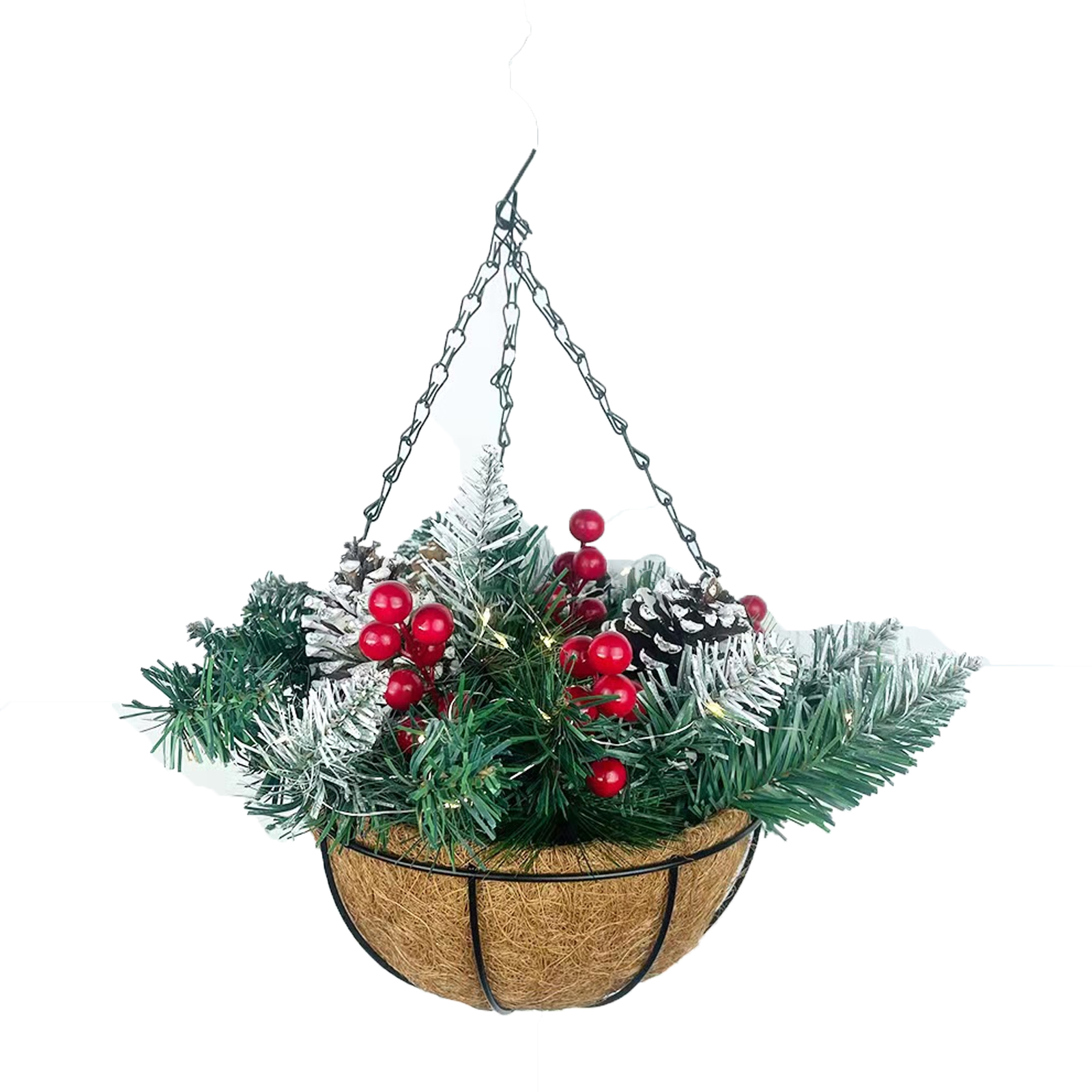 Zoiuytrg Artificial Christmas Hanging Baskets in Basket with Pine Cones