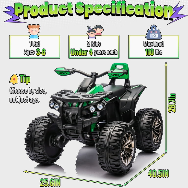 JOYRACER 24 Volt Ride on ATV, Remote Control, 4 Wheeler for