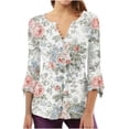 thumbnail image 7 of Womens 3/4 Sleeve Tops Print Casual Fashion T Shirt Button V Neck Blouse Tunic Tops, 7 of 7