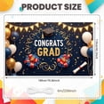 thumbnail image 2 of Gold Glitter Graduation Banner Navy Blue Grad Display White Balloons Graduation Cap Congrats Backdrop for Graduation Party College Grad High School Graduation, 2 of 9