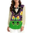 thumbnail image 3 of TaTaai Ladies Mardi Gras Printed Long Sleeve Loose Casual Shirt Unisex Lapel Fashion Blouse Holiday Top for Daily Office Party Streetwear Spring Summer Wear Gift, 3 of 9