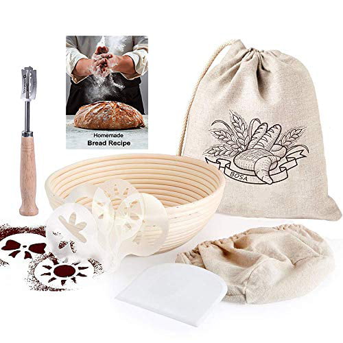 Linen Liner Dough Scraper and Lame Details about   2 Round 9" Bread Banneton  Proofing Basket 