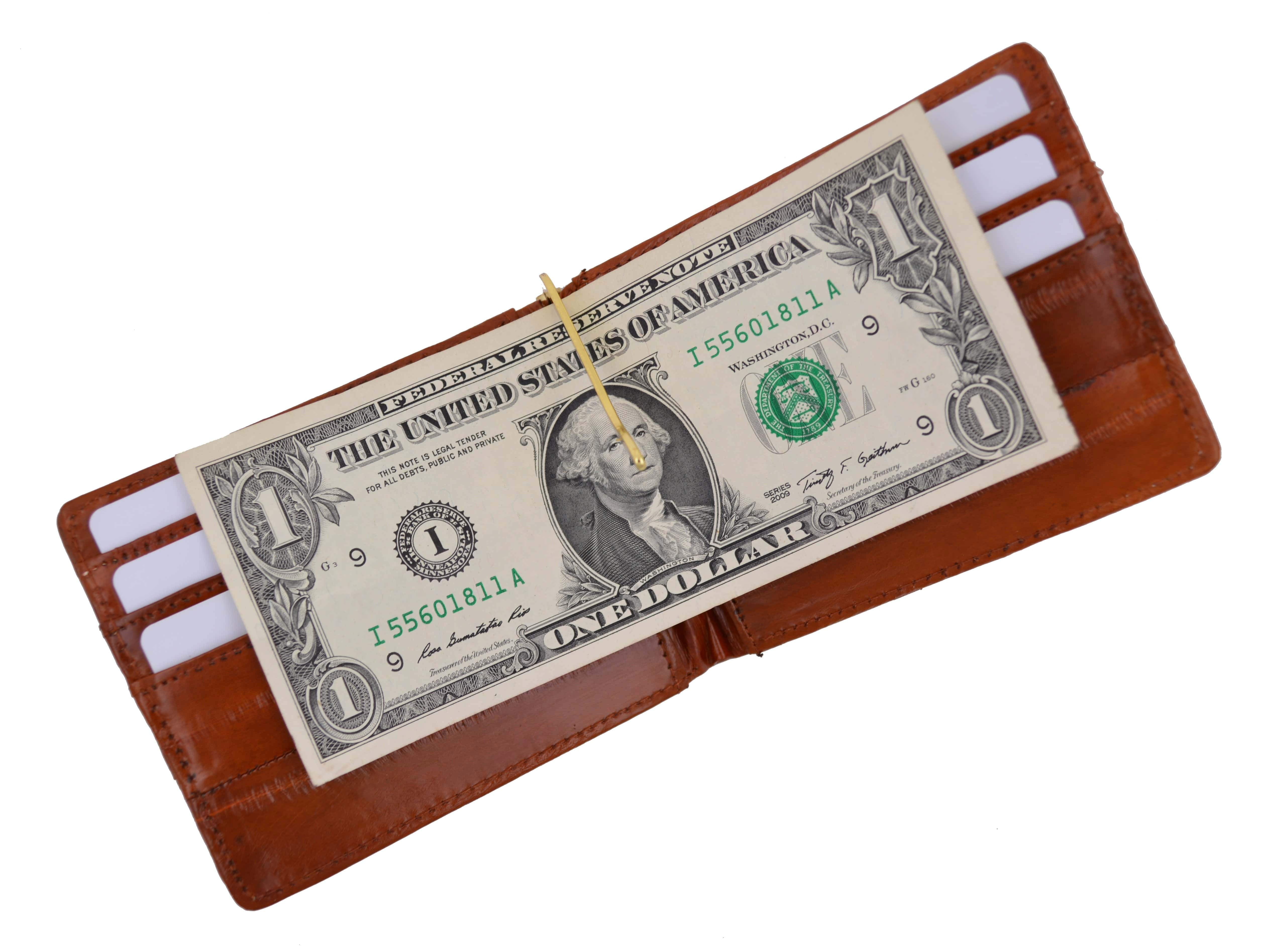 100% Authentic Eel Skin Money Clip / Credit Card Wallet with ID Window - EB-1549