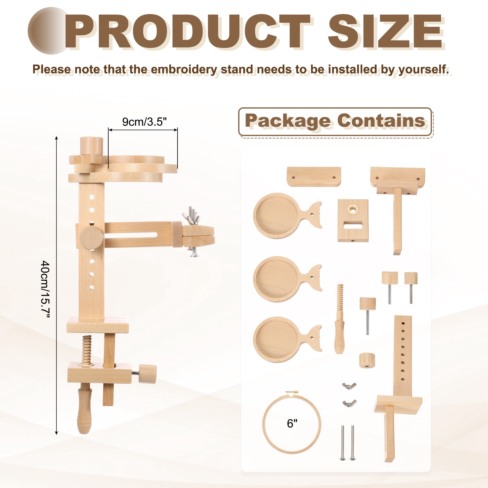 Uxcell Embroidery Hoop Stand, Adjustable Beech Wood Cross Stitch Holder with Storage Tray, with 6" Embroidery Hoop