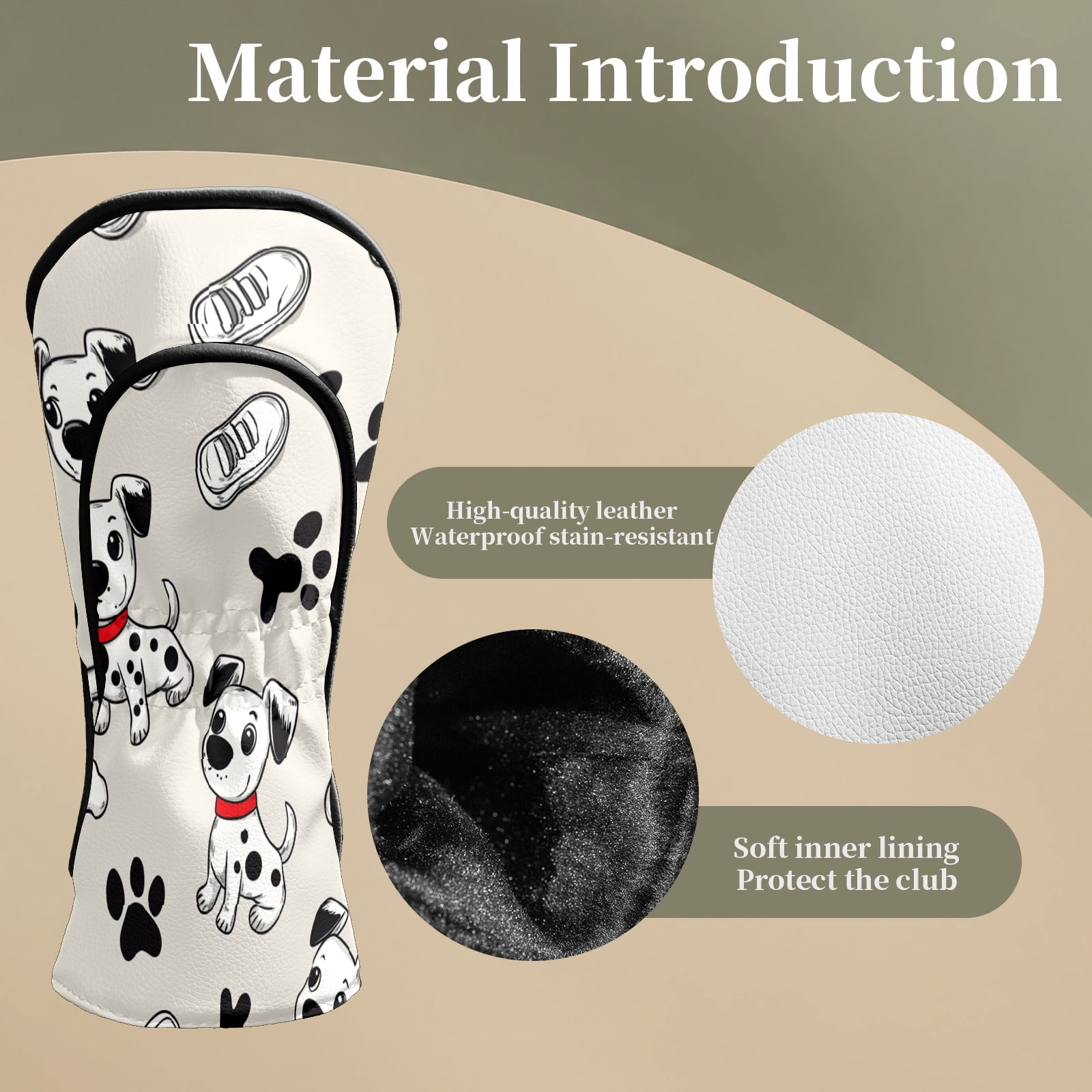 Golf Club Head Covers DalmatianPuppyPawPrint Waterproof Leather Golf Head Covers for Men Women Driver Head Cover Fairway Headcover for Golf Lovers
