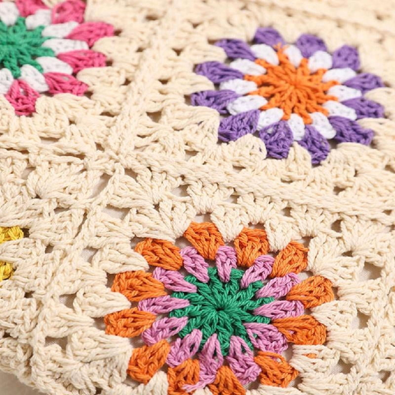 All-matching Handbag for Women Knitted Shoulder Bag Colorful Flowers Crossbody Bag Female Crochet Beach Bag