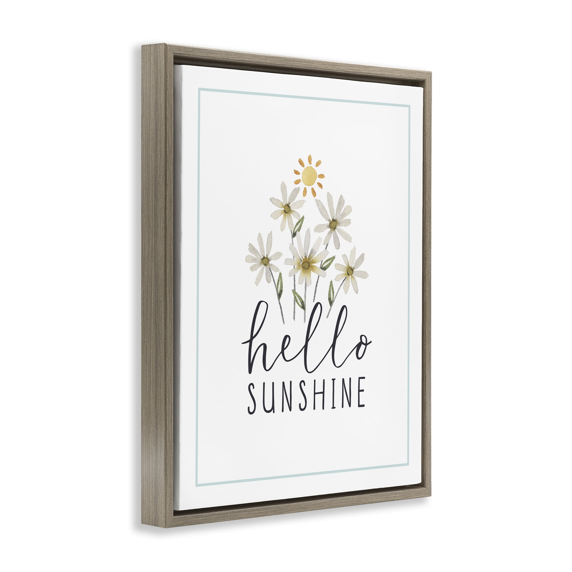 Stupell Industries Hello Sunshine with Daisies Botanical & Floral Painting Brown Floater Framed Art Print Wall Art, 17 x 21
