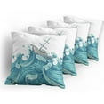 thumbnail image 5 of Ambesonne Nautical Throw Pillow Cover 4 Pack, Ship and Ocean Waves, 24", Aqua Taupe, 5 of 7