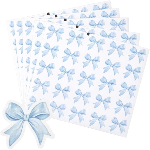 500Pcs Blue Stickers Seal Sticker PP Self Adhesive Waterproof Coquette Aesthetic Bowknot Scrapbook Decorative Decals Creative Craft