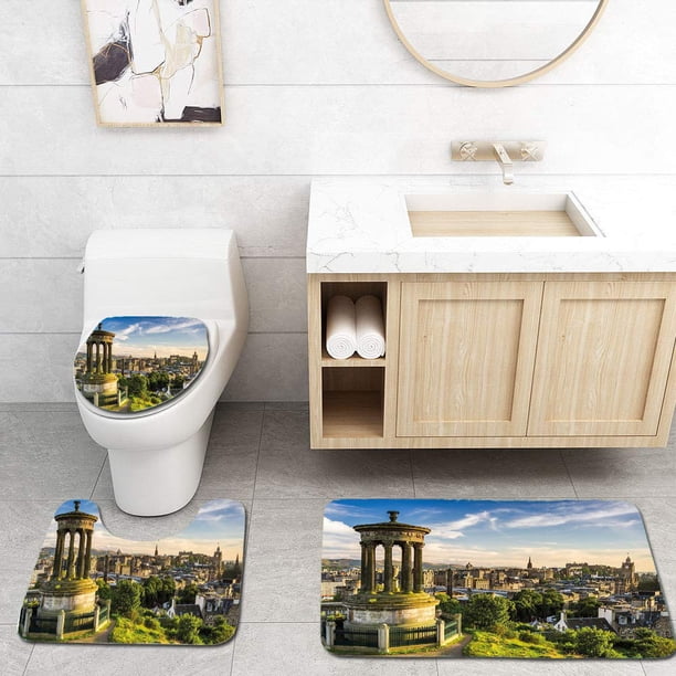 ABPHQTO Paisaje Urbano Ciudad Edimburgo Vista Aérea Edificios Históricos Patrimonio Panorama Arte Juego de alfombras de baño de 3 piezas Alfombra de baño Alfombra de contorno y tapa de inodoro ABPHQTO Cont-CHAPPLE-21264