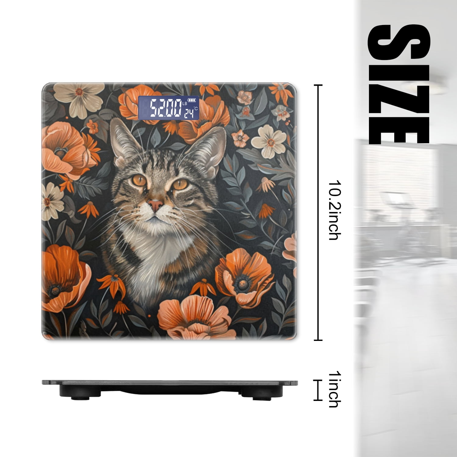 Bathroom Scale, Highly Accurate Digital Body Scale,Precisely Measures Weight up to 400 lbs-Cat Surrounded By Orange And White Flowers