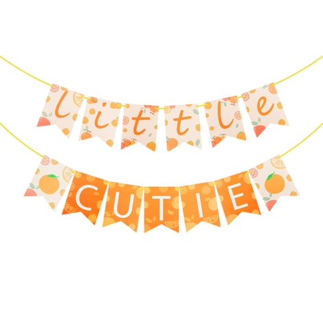 BeYumi Little Cutie Banner Swallowtail Hanging Banner Garland Bunting Flags Hey Cutie Tangerine Clementine Summer Fruit Orange Theme Party Decoration Supplies for Birthday Bridal Shower Wedding