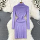 thumbnail image 4 of Vestido de tubo ajustado de punto de manga larga con cuello alto para mujer, suéter básico elegante, ropa Sexy de moda, Otoño e Invierno, 4 of 7