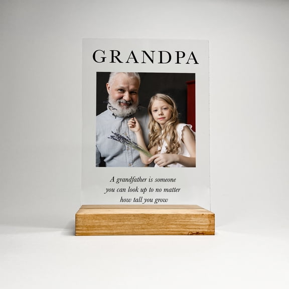 Custom Photo Your Picture Wood Stand Grandpa Love Grandfather Gramps Engraved Free Personalized Father's Day Birthday Christmas Holiday Gift