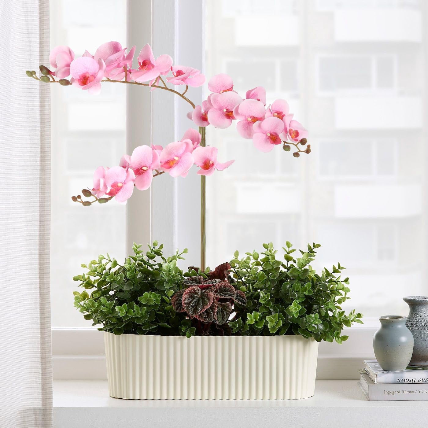 38 Inch 6 PCS Orchids Artificial Flowers Pink Fake Orchids Velvet Silk Orchids Faux Orchid Flowers Long Stem Artificial Flowers for Tall Vase for Home Wedding Decoration(Baby Pink)