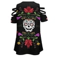 thumbnail image 5 of Sugar Skull Womens Summer V Neck Zipper Top Short Sleeve T Shirt Off Shoulder Top Casual Classy Loose Shirts, 5 of 7