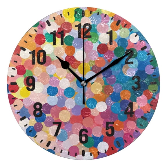 Yayeee 10" Wall Clock Battery Operated Quartz Round Silent Non-Ticking Home Decor, Light Colorful Circles
