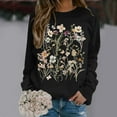 thumbnail image 2 of Women's Oversized Sweatshirts Spring Fall Trendy Casual Floral Printed Round Neck Long Sleeved Sportswear Pullover Hoodless Loose Sweatshirt Pullover Top Black-XL, 2 of 5