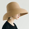 thumbnail image 3 of Sombrero de paja para mujer: Sombrero de ala ancha plegable informal Sombrero de playa de verano para viajes, 3 of 5