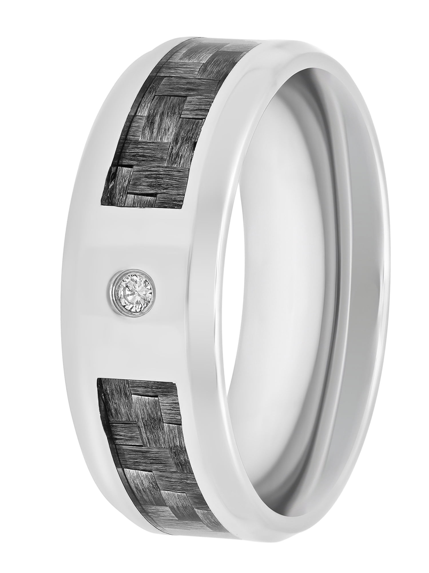 Men's Stainless Steel with Diamond Accent Gray Carbon Fiber Band, 8mm