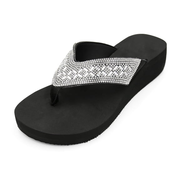 LAVRA Women's Rhinestone Platform Wedge Flip Flops Slip-Resistant EVA Beach Sandals