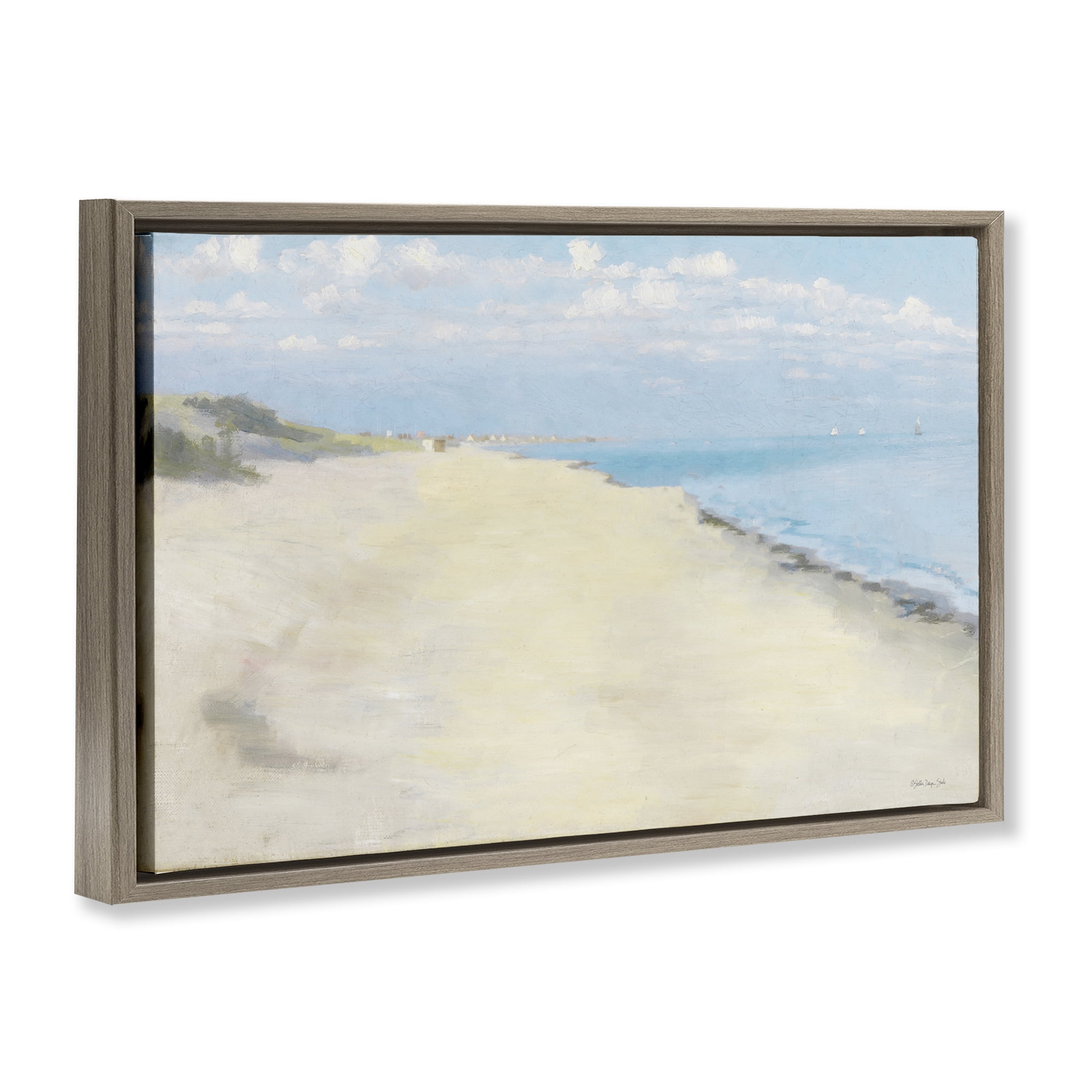 Stupell Industries Solemn Beach Tide Landscape & Nature Painting Brown Floater Framed Canvas Art Print Wall Art, 25 x 17