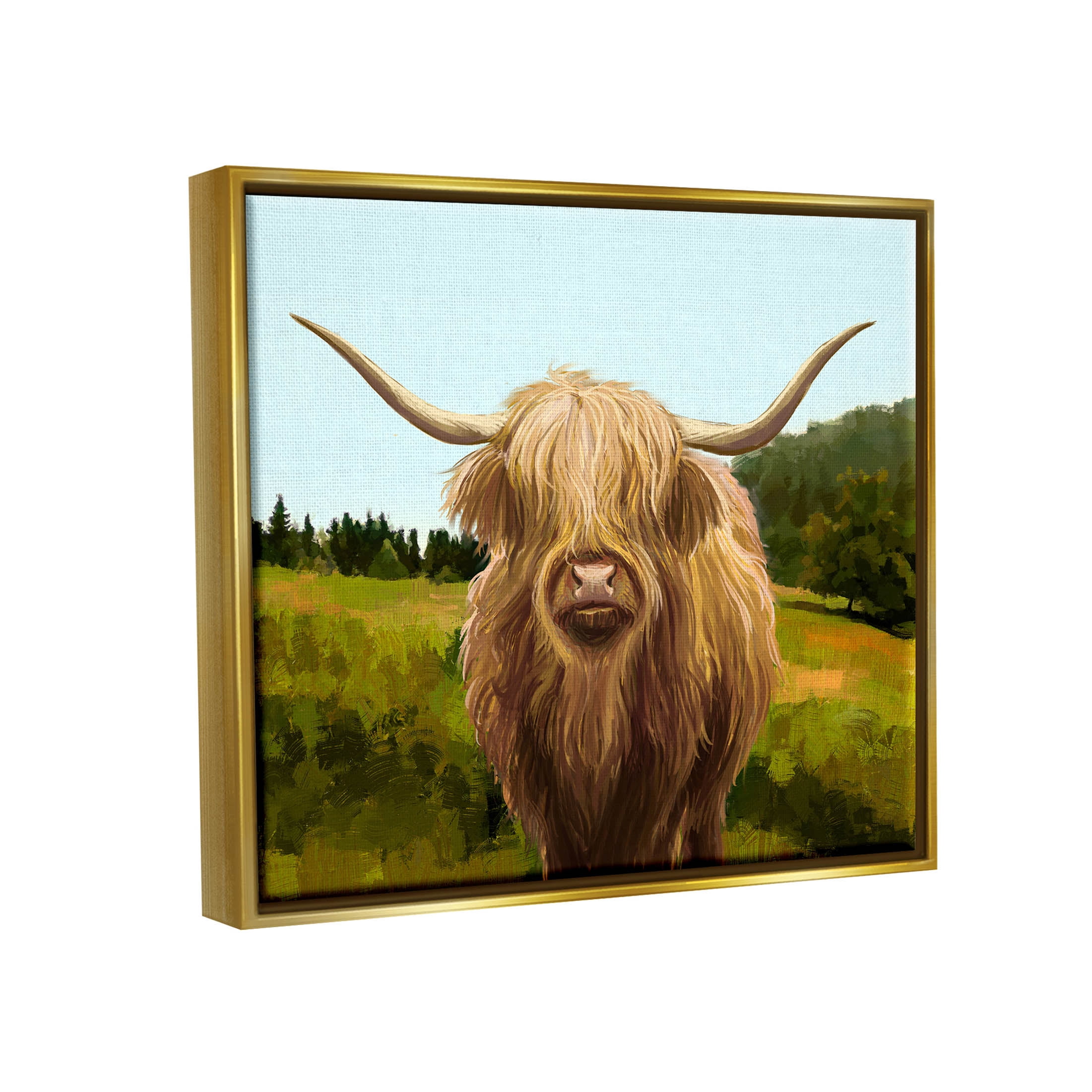 Stupell Industries Highland Cattle Grassland Farm Painting Metallic Gold Floating Framed Canvas Print Wall Art, Design by Ziwei Li