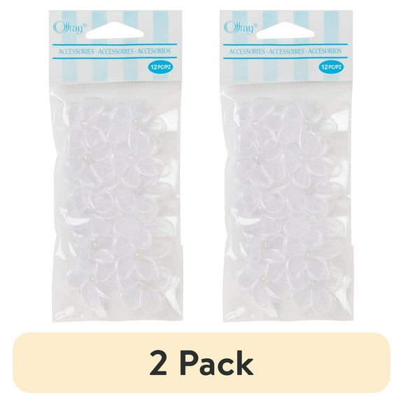 (2 pack) Offray Accessories, White 3/4 inch Value Pack 5 Petal Flower with Pearl Accessory, 30 Count