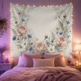 thumbnail image 2 of Pink Roses and Blue Wildflowers in a Soft Wreath, Peaceful Watercolor Style for Flower Lovers, Floral Wall Art, Mother's Day Gift, Tapestry Wall Hanging for Bedroom and Living Room, 2 of 7
