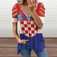 thumbnail image 2 of Flag of Croatia Womens Summer V Neck Zipper Top Short Sleeve T Shirt Off Shoulder Top Casual Classy Loose Shirts, 2 of 7