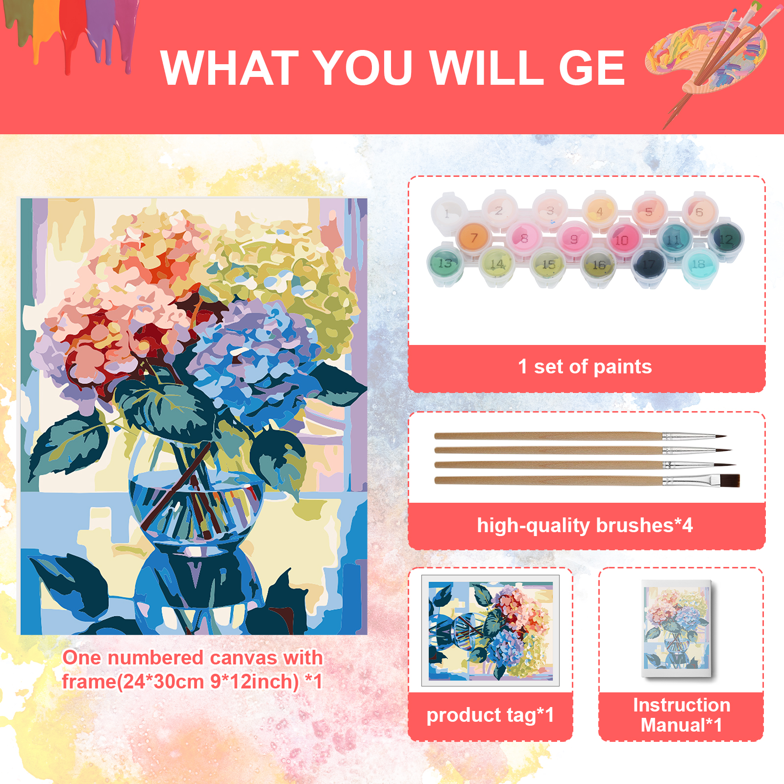 Qoosea Paint by Numbers Kit, Hydrangea Flower, 16x20 photo 6