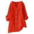 thumbnail image 3 of Kukoosong Women's Button Down Shirts Long Sleeve V-Neck Oversized Tops Loose Linen Tunic Tops with Pockets, 3 of 6