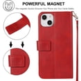 thumbnail image 4 of Wallet Case Compatible with iPhone 14 Plus, 5 Card Slots Magnetic Closure Zipper Pocket Cash Handbag PU Leather Flip Protective Phone Case with Wrist Strap TPU Kickstand Cover - Red, 4 of 18