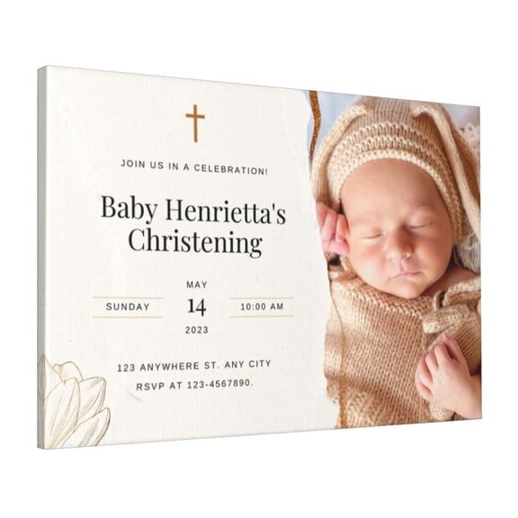 Custom Canvas Prints Beige Gold Illustration Torn Paper Classy Baptism Personalized Photo Image Collage DIY Framed Kit Wall Art Picture Room Decor 16x20 inch