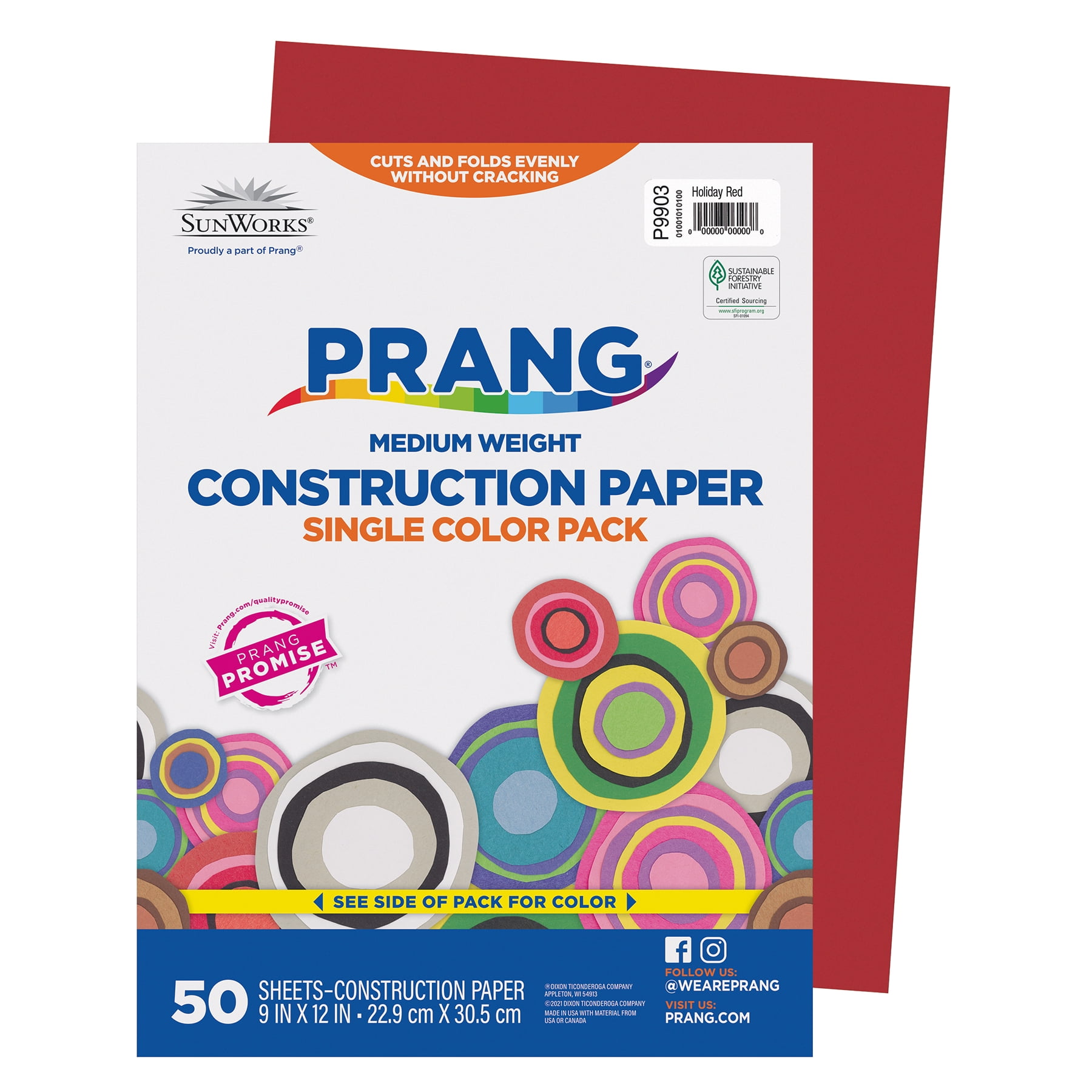 Prang Construction Paper, Medium Weight, Holiday Red, 9" x 12", 50 Sheets Per Pack, 10 Packs