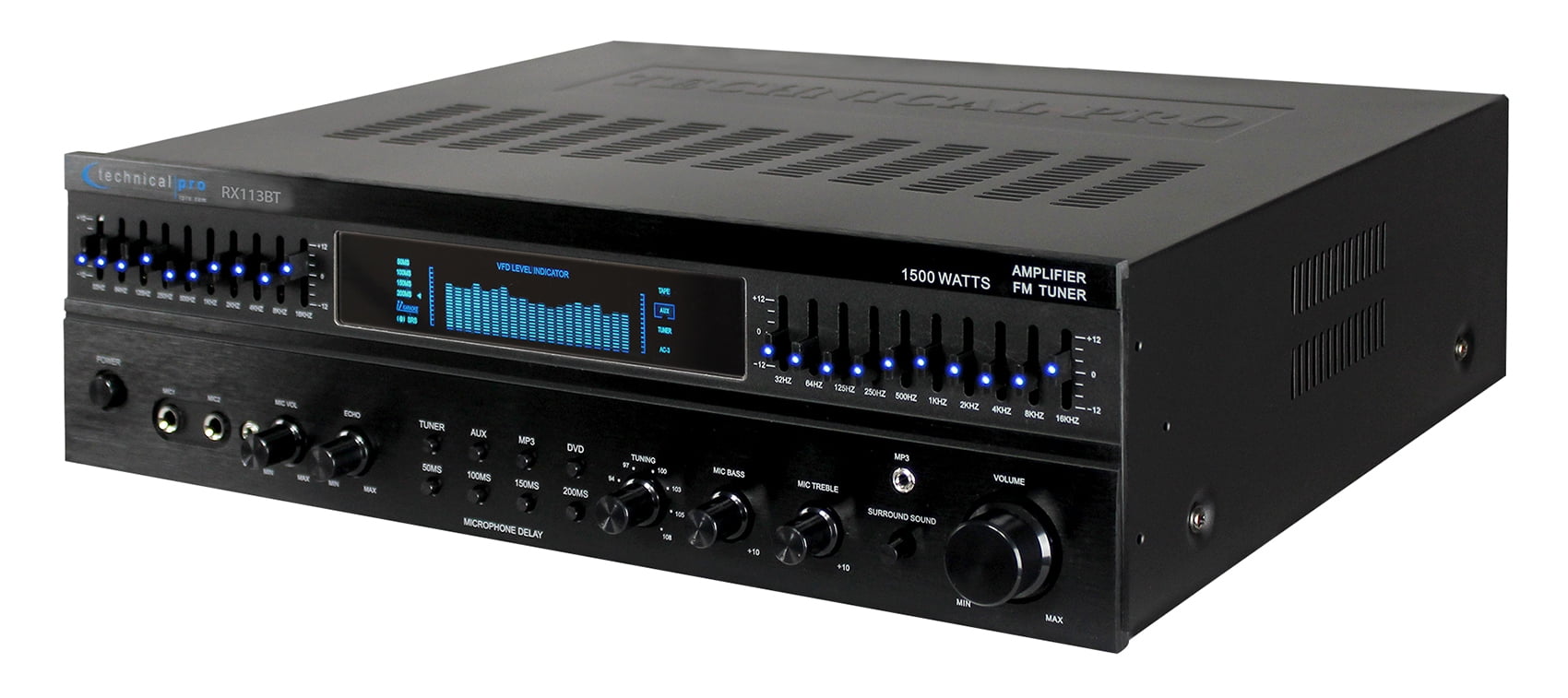 Technical Pro RX113 1500 Watt Home Theater Amplifier Receiver Bundle with (2) 5.25" Speakers