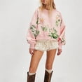 thumbnail image 6 of Crewneck Sweatshirts Women Floral Print Comfort Colors Sweatshirt Pullover Casual Shirts for Women Casual Tops for Women Crew Neck Graphic,Pink,L, 6 of 8