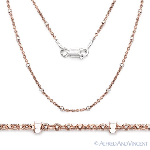 Sizes 12-36 Inch Rose Gold Plated Silver KEZEF Creations 1.3mm Cable Chain Necklace Gold Plated Silver Sterling Silver & Rhodium Plated Silver