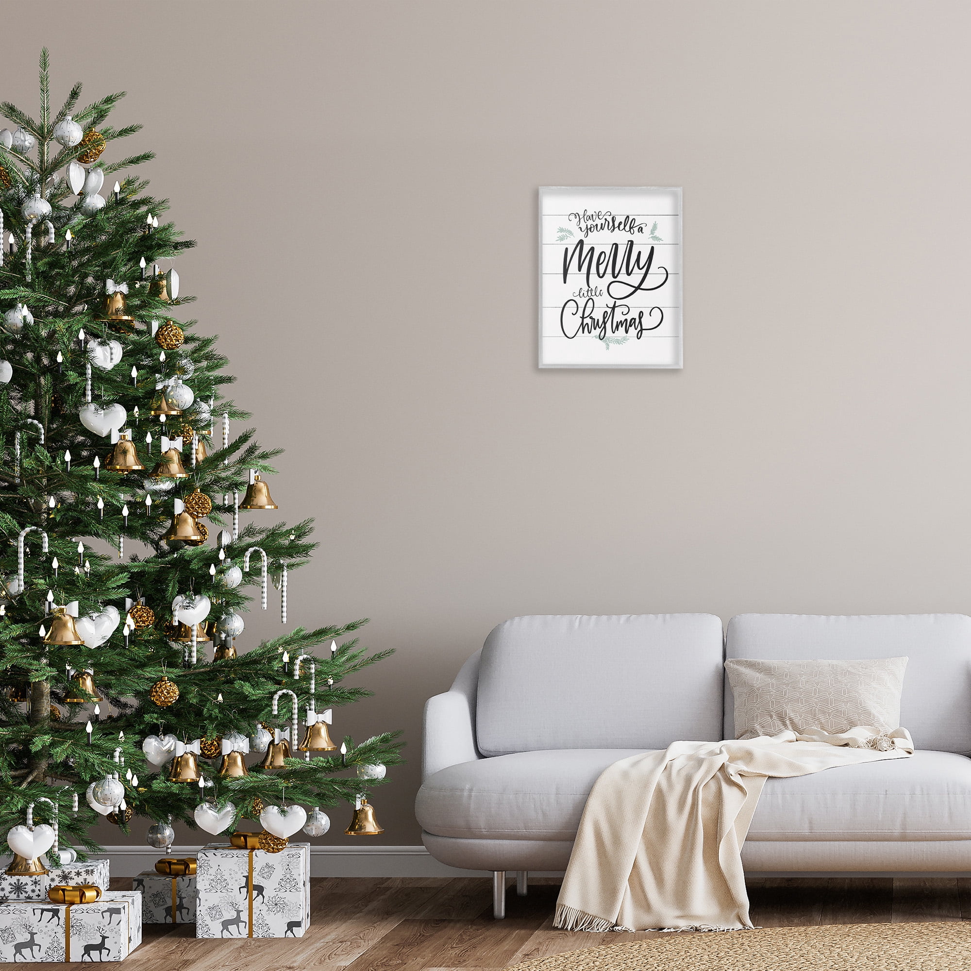 Stupell Industries Merry Little Christmas Planked Phrase Holiday Painting Gray Framed Art Print Wall Art, 16 x 20