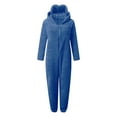 thumbnail image 6 of Women's Winter Plush Hooded Jumpsuit Home Clothes Pajamas Long Sleeves, Soft and Warm, Perfect for Loungewear and Cold Weather Indoors,Royal Blue,2XL, 6 of 7