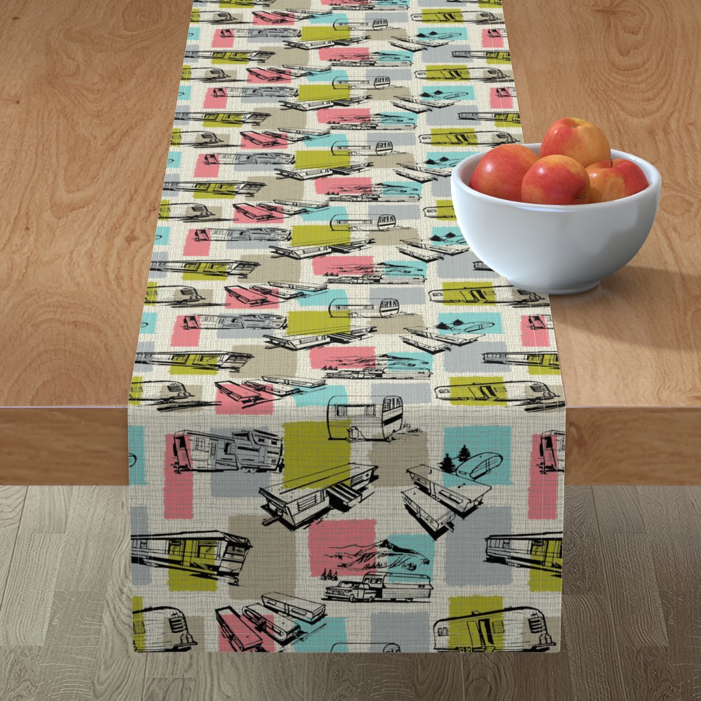 Cotton Sateen Table Runner, 108" Retro Travel Trailer Love Vintage